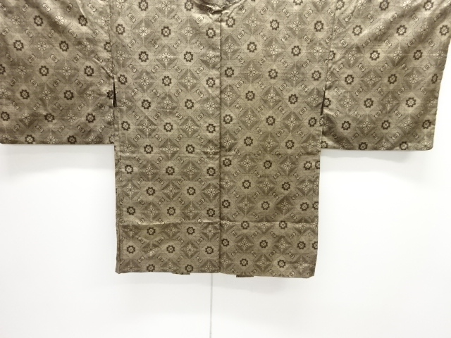 JAPANESE ANTIQUE HAORI / TAISHO ROMAN STYLE / SILK / DORO OSHIMA TSUMUGI / WOVEN FLORAL SHIPPO